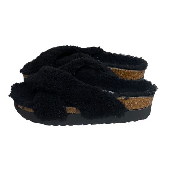 BIRKENSTOCK Papillio Daytona suede shearling sandals black slides Birks 7 - Picture 4 of 6
